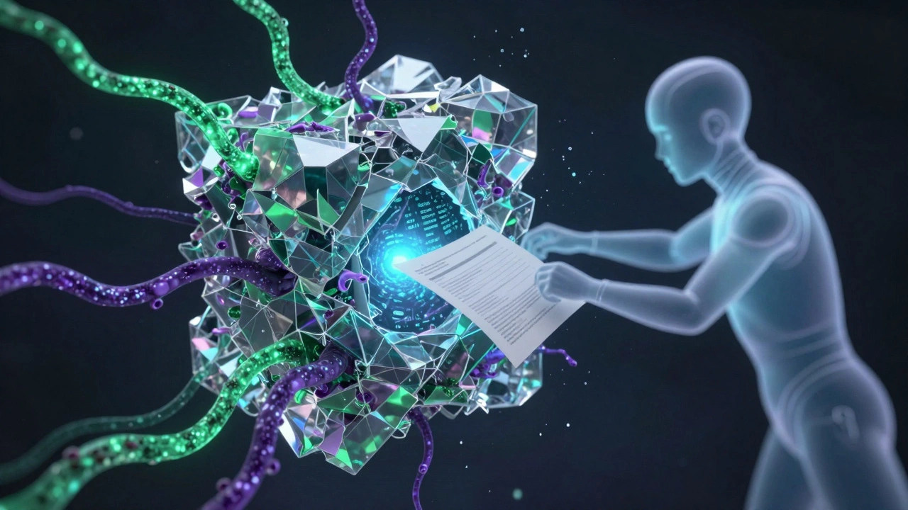 A fractured crystal lattice of vector data being poisoned by glowing malicious code.