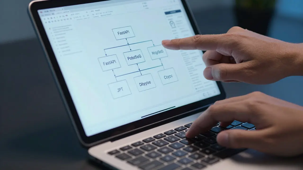 Hands interacting with a digital architecture blueprint and typing a precise AI prompt.