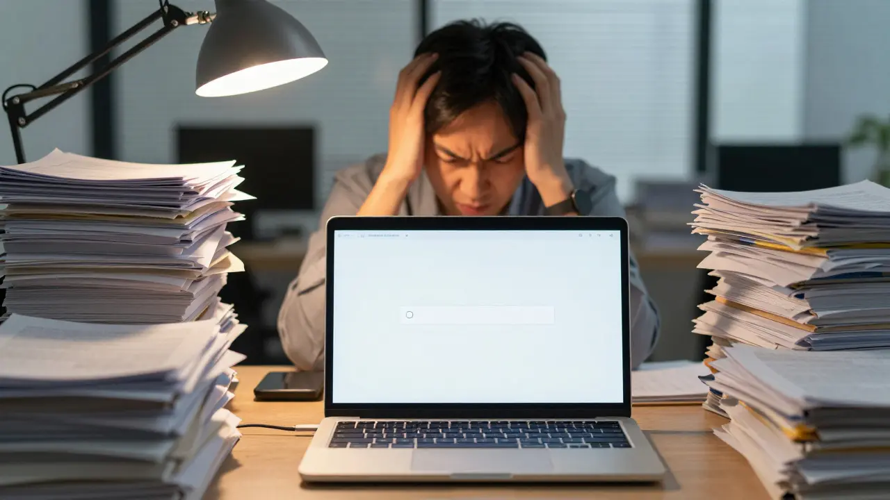 Employee overwhelmed by documents relieved by streamlined AI response