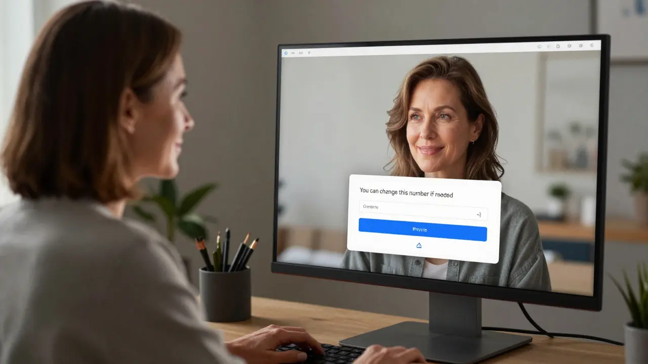 A client seeing smart tooltips on her screen while logging into an AI-generated app, with a phone field and guidance text visible.