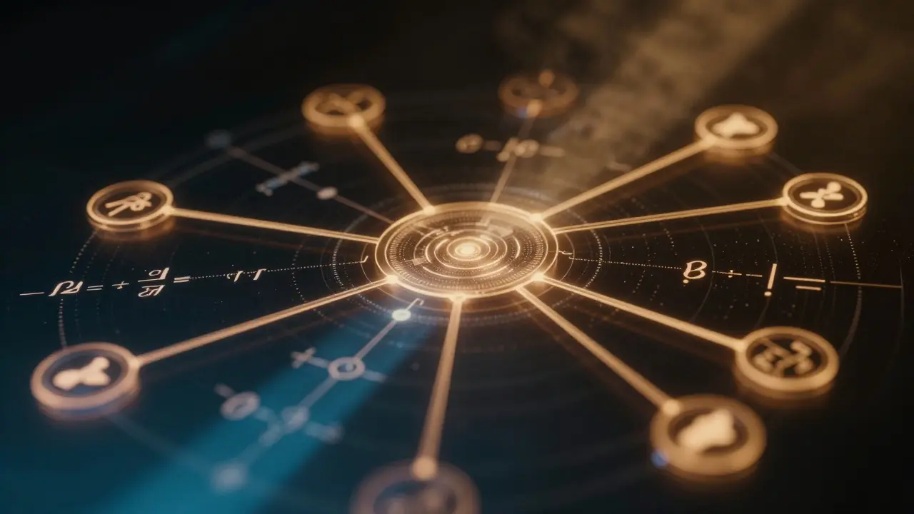 Holographic neural network nodes connected by glowing data pathways