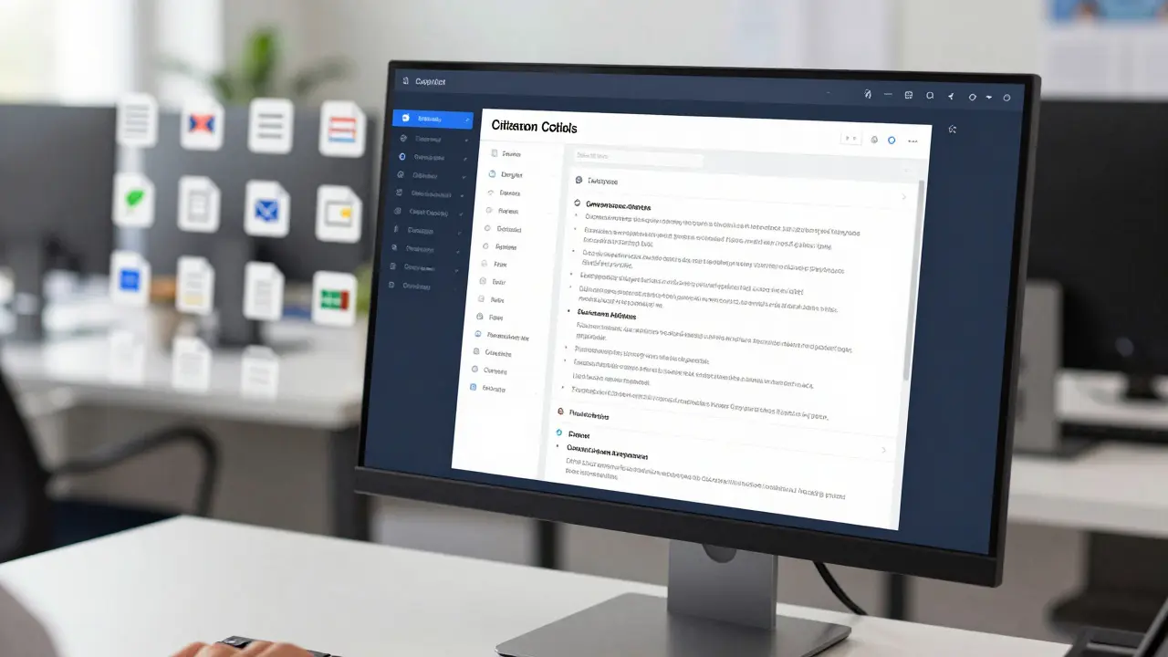 Close-up of a professional monitor showing an AI-summarized citizen record for a caseworker.