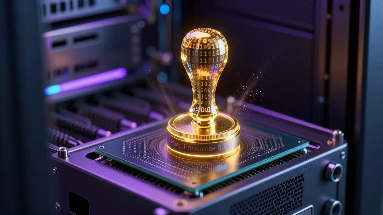 Cryptographic seal on a server representing AI model provenance