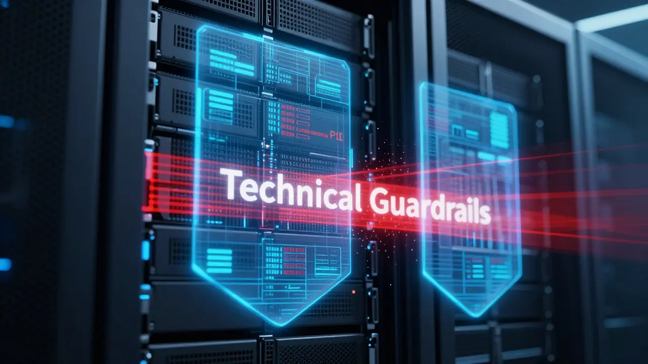 Holographic digital shields blocking sensitive data packets within a high-tech server room.