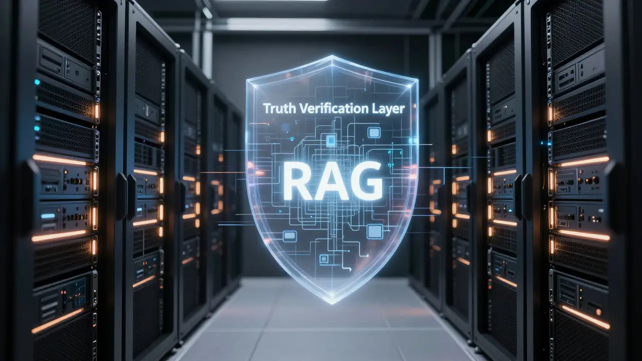 Futuristic server room with glowing data protection visualization