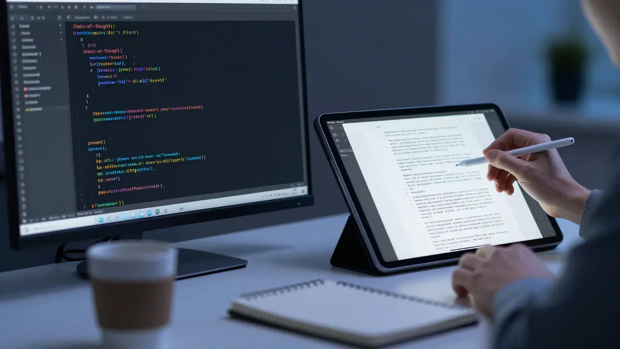 Workspace showing AI code prompts and human review