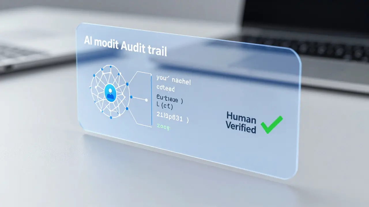 Holographic audit trail showing AI code verification process