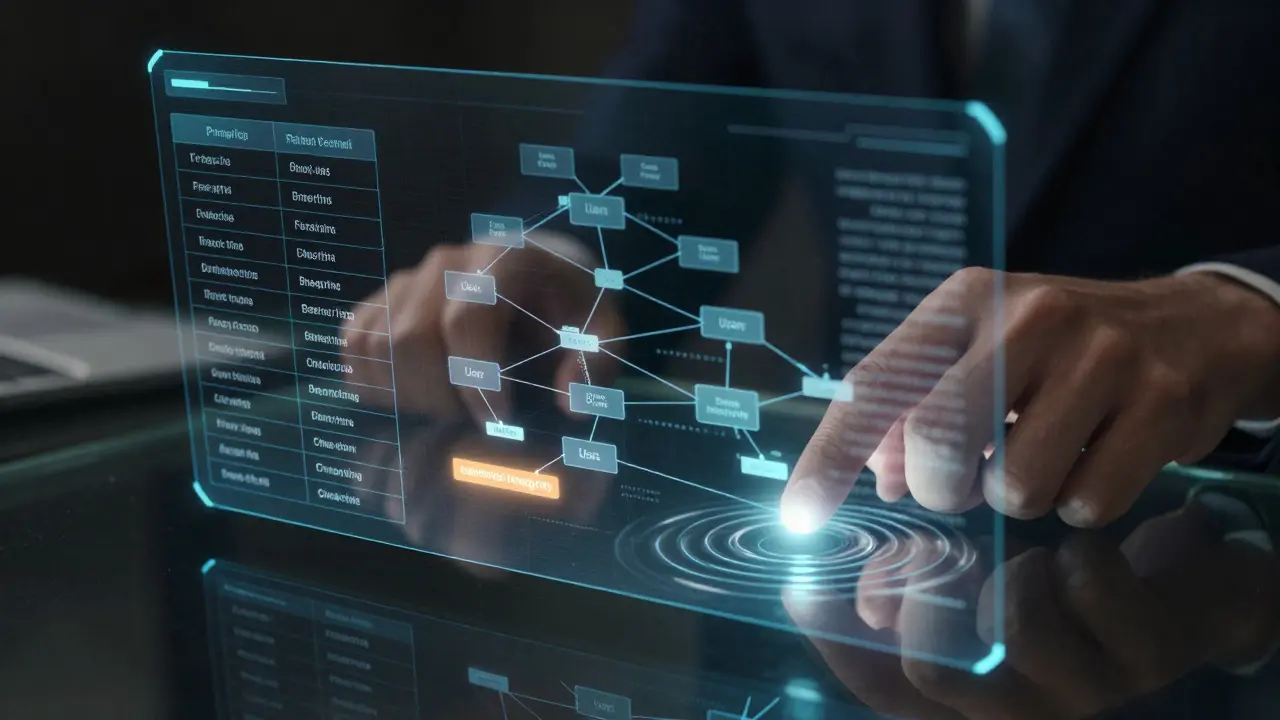 Holographic database schema diagram showing table relationships and integrity constraints.