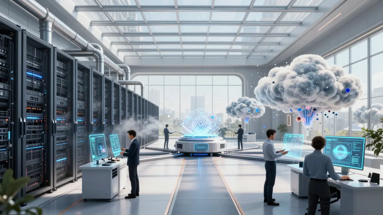 Hybrid AI architecture connecting local servers and cloud services