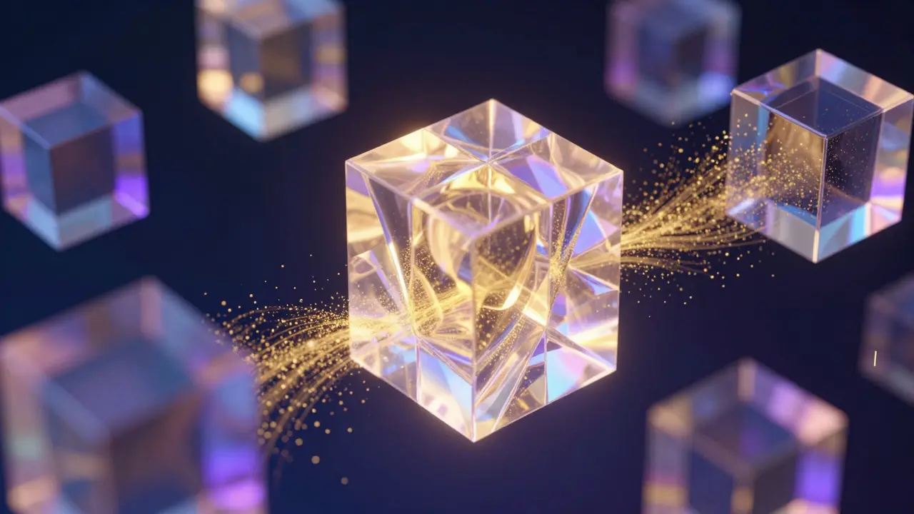 Abstract visualization of micro-batch cubes merging into a larger gradient structure