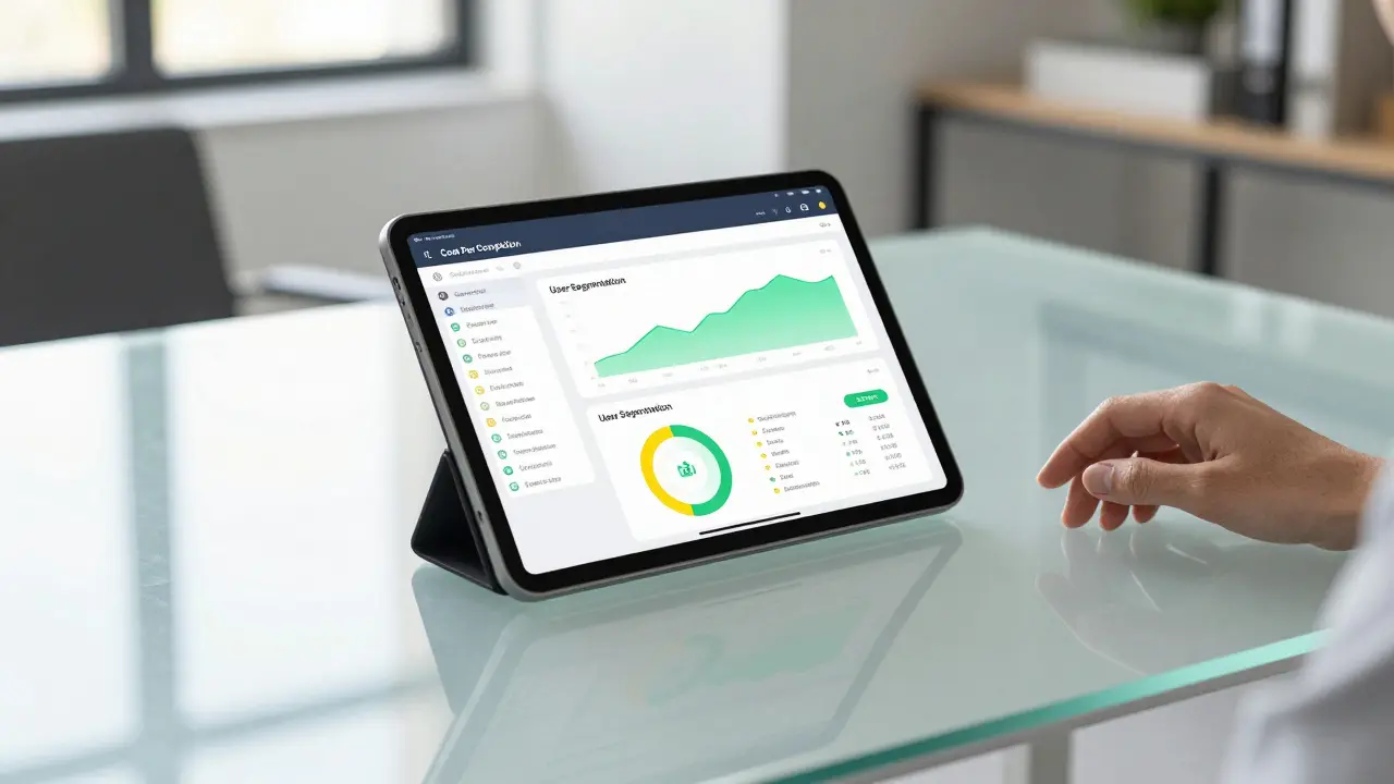 Tablet on desk displaying LLM cost management dashboard