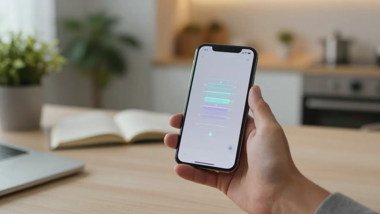 A hand holding a smartphone displaying abstract data layers, illustrating optimization strategies