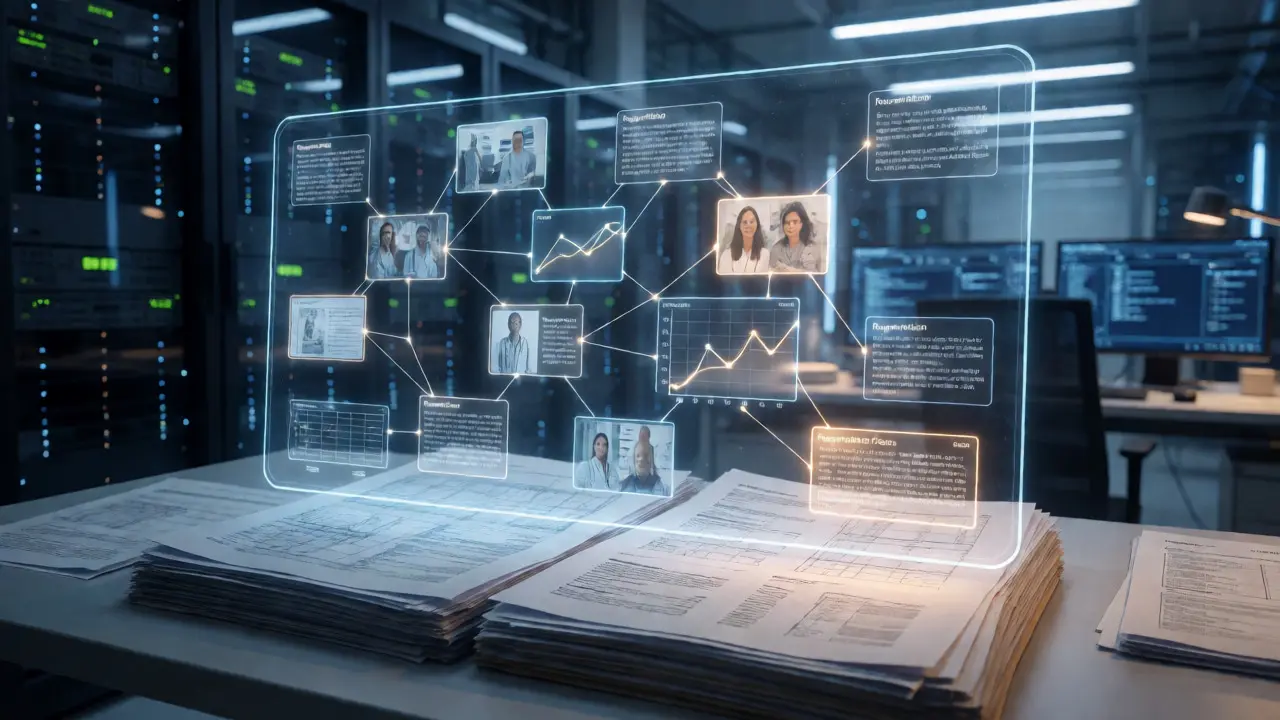 Holographic visualization of document structure fusing text and charts