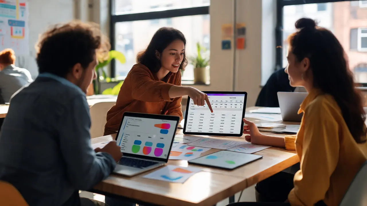 Team discussing budget plans in modern office
