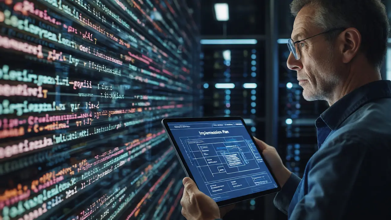 Architect reviewing an AI-generated implementation plan blueprint