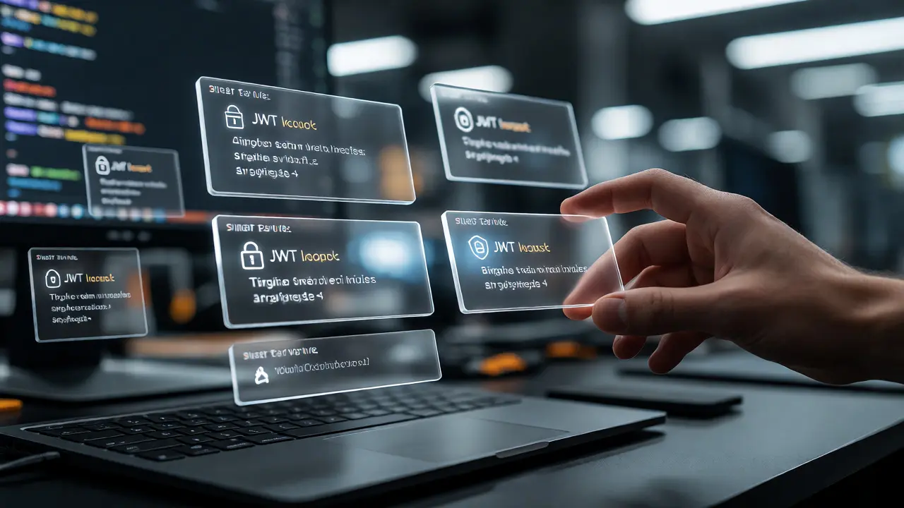 Conceptual visualization of connecting modular, glowing glass code snippet panels in a modern workspace.