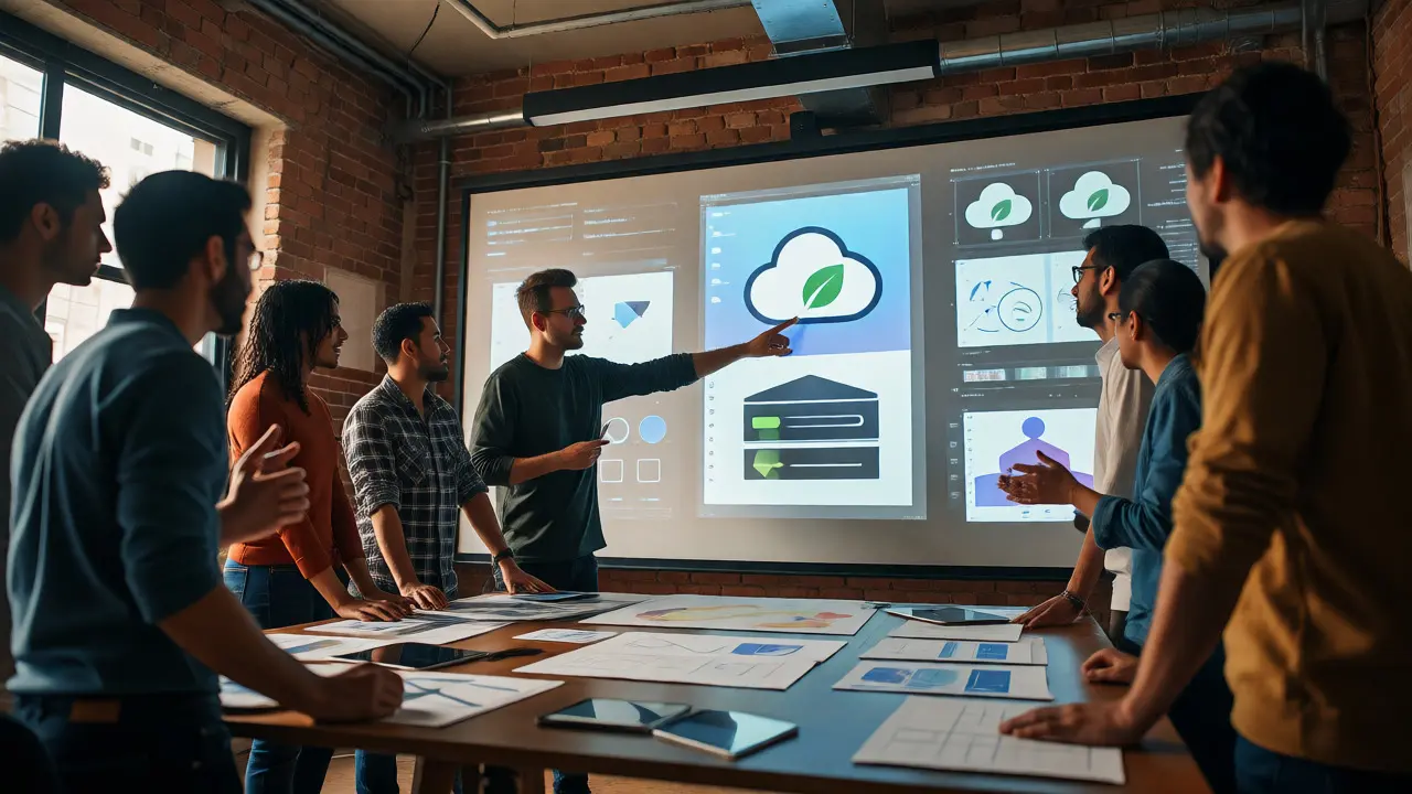 Design team reviewing AI assets on a digital collaboration board