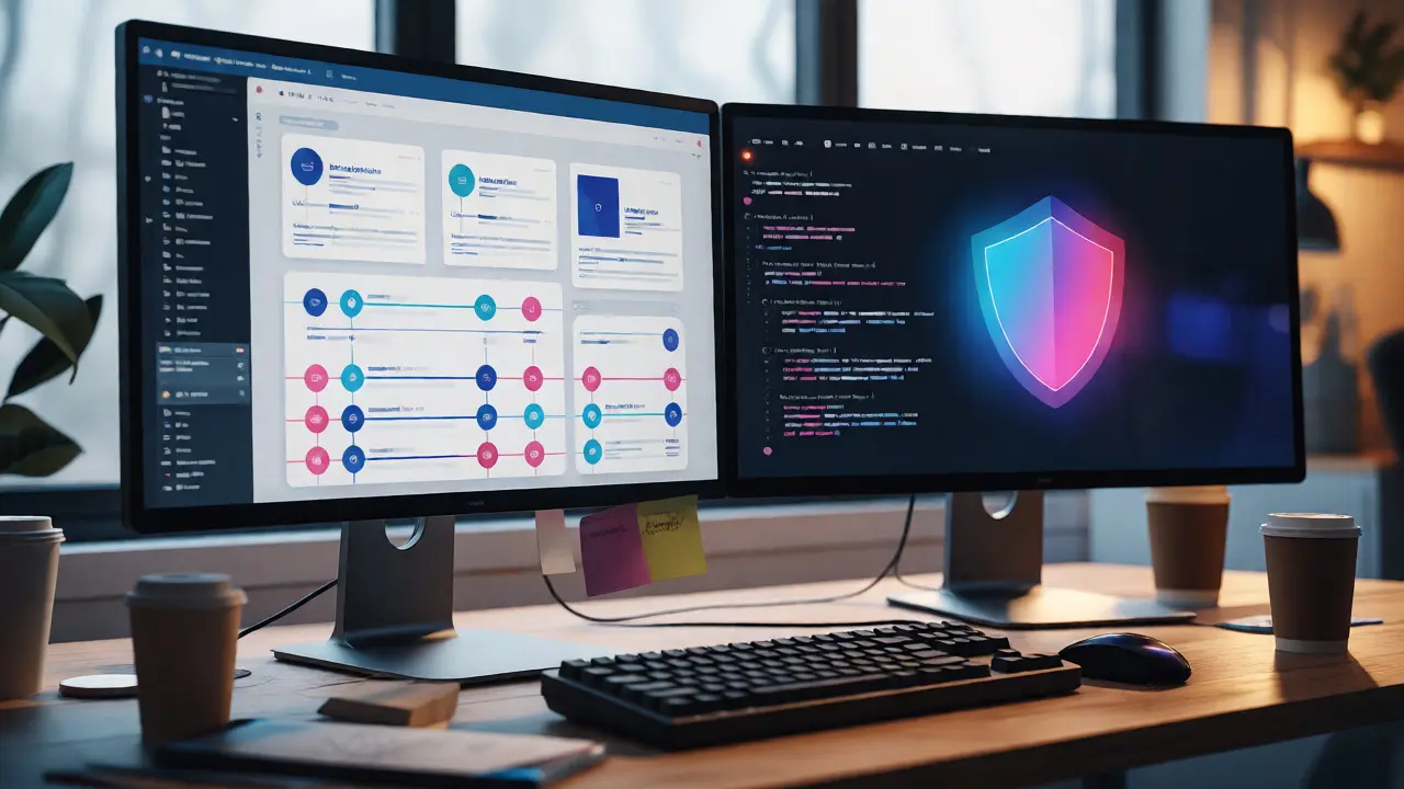 Developer workstation with AI safety dashboards and code