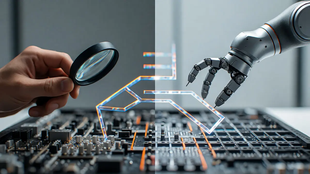 Human and robot collaborating on a task, highlighting hybrid AI verification.