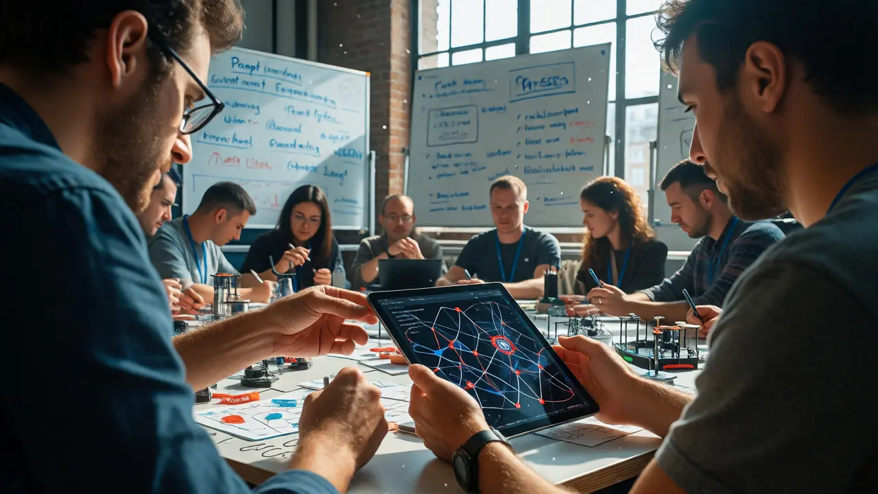 Mentor guiding a cohort in a hands-on AI upskilling workshop