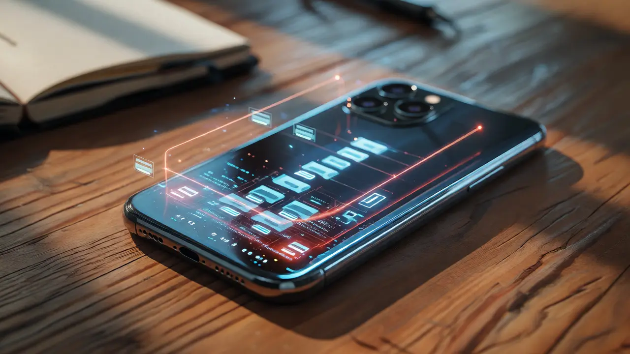Smartphone on a table with a visual representation of private, local data handling.
