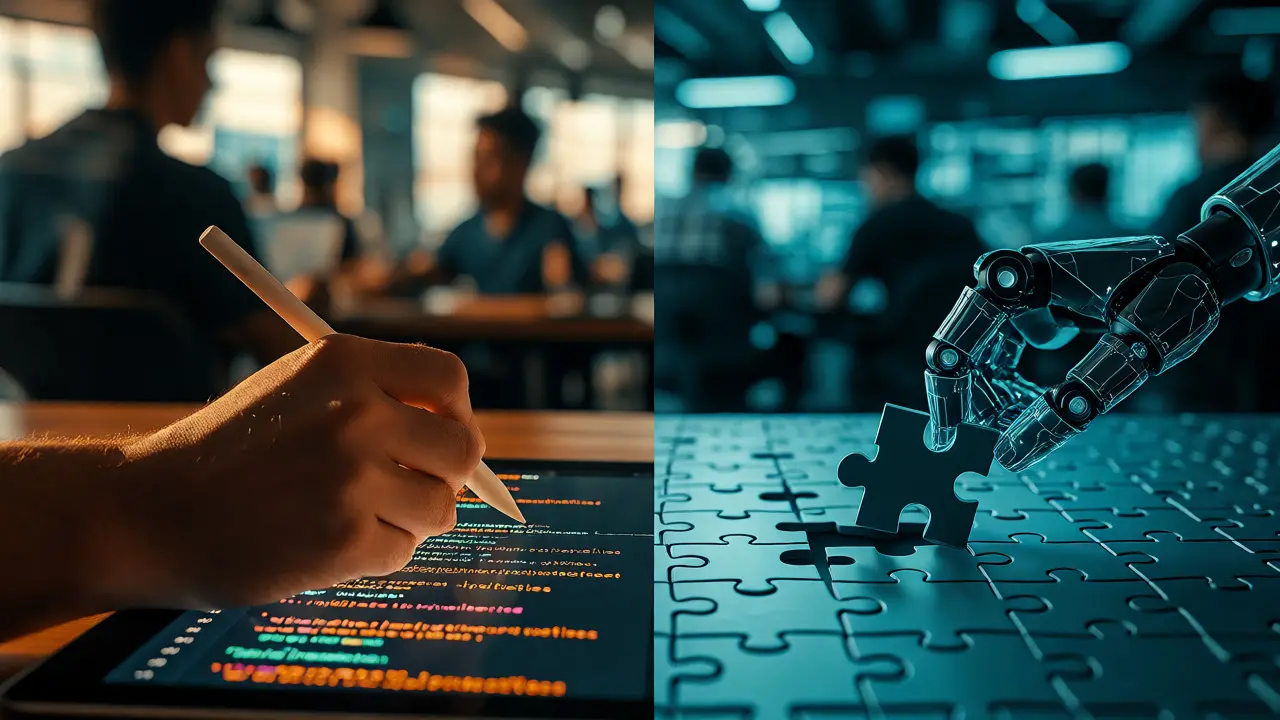 Split view comparing manual code review with agentic automation
