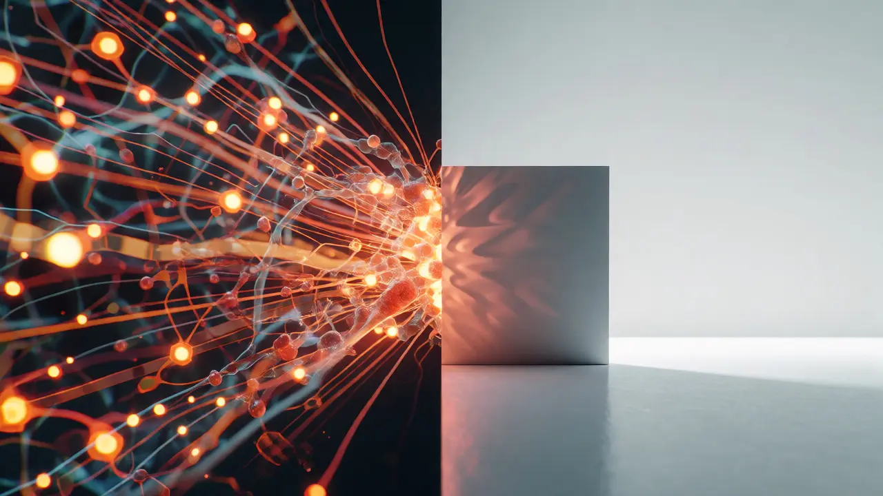 Visual metaphor contrasting chaotic AI generation with stable abstention barriers